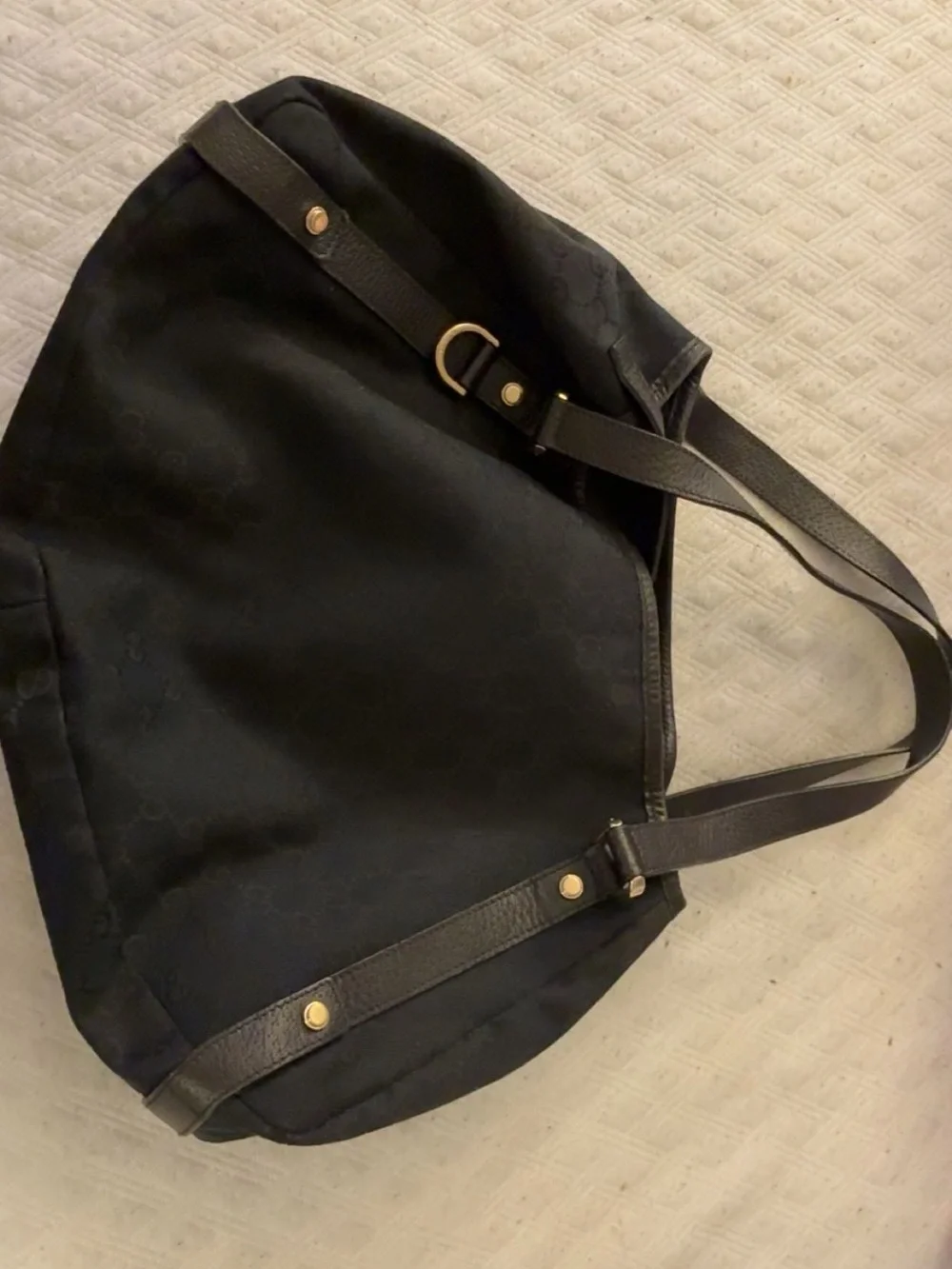 Gucci Black Monogram Shoulder Bag with Gold-Tone Hardware